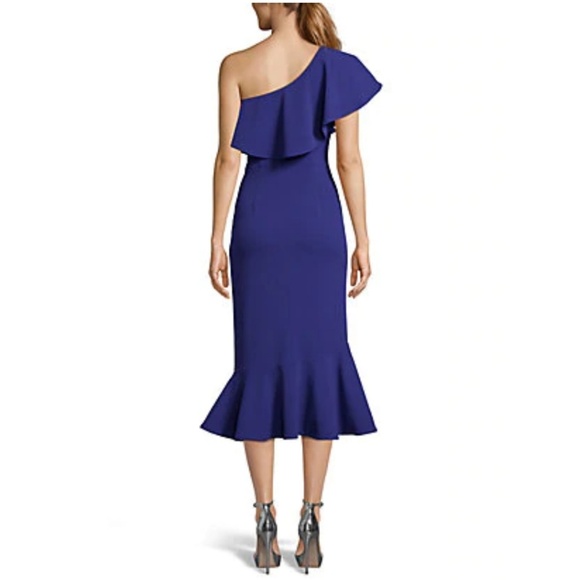 Betsy and Adam Blue One Shoulder Midi Ruffle Dress - Picture 2 of 4